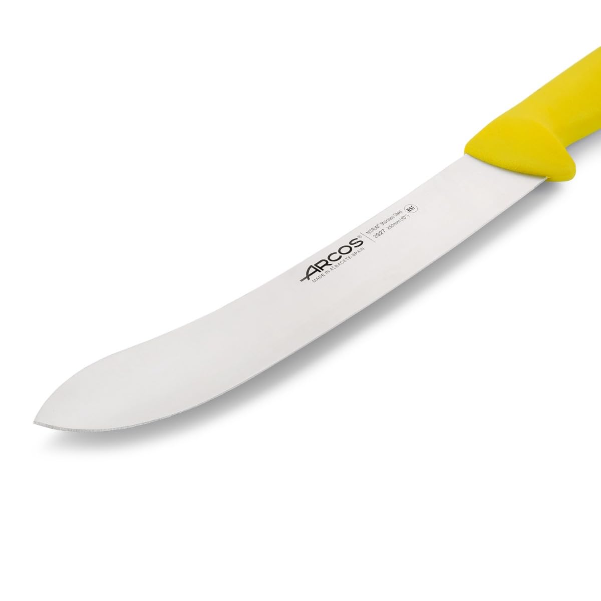 Arcos Serie 2900 - Cuchillo Carnicero y Cuchillo Carne - Hoja 10" Acero Inoxidable Nitrum - Mango Polipropileno Amarillo - Plateado -istema Europeo Identificación Colores - Cuchillo Resistente 7''