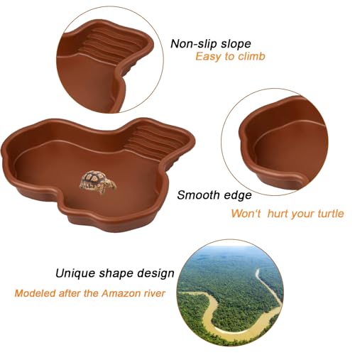 3PCS Tortoise Food Dish with Ramp Leaf Tortoise Food Water Bowls Reptile Food Water Bowls Amphibians Habitat Accessories for Horned Frogs Lizards Fit for Bath - Thumbnail 4