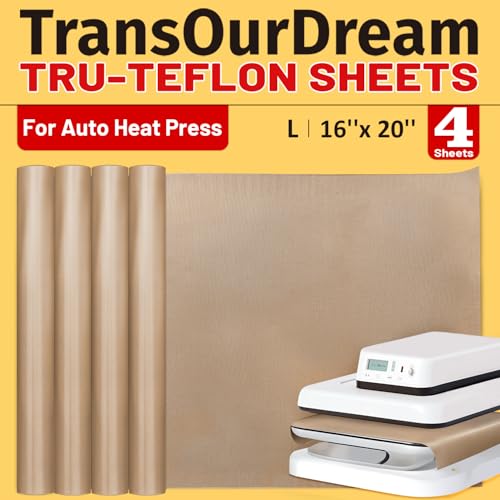 TransOurDream-Paquete de 4 Hojas de Teflón PTFE, Lámina de Hornear, Papel de Horno Reutilizable,Telas de Teflón de tamaño 40.64 x 50.80cm para papel de transferencia térmica