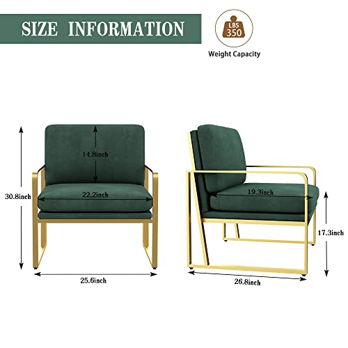 Andeworld Velvet Accent Chair, Mid Century Living Room Armchair,Upholstered Modern Sofa Side Chair With Metal Golden Legs For Reading,Lounging,Bedroom Apartment, Green #TOP1