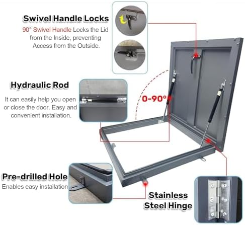 Roof Ventilation Escape Hatch - 100x100cm Attic Access Cover, Rain Protection for Loft & Basement, Durable Floor Hatch for Easy Access & Efficient Airflow