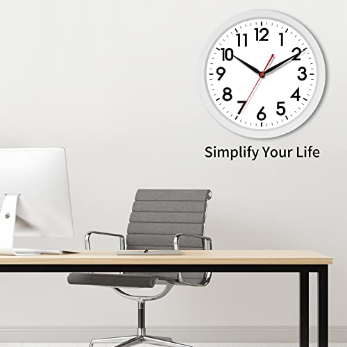 Image of AKCISOT 14 Inch Wall Clock Silent Non Ticking Modern Wall Clocks Battery Operated, Analog Classic Clock Decorative for Bedroom, Kitchen, Home Office, Bathroom, School, Living Room (White)