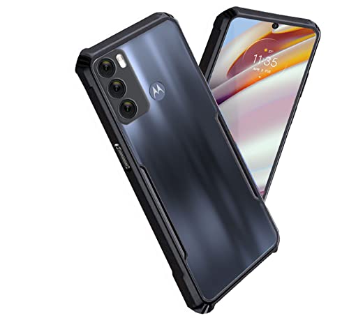 Image of A rtistque Hard Transparent Acrylic Armor Clear Back Cover Case for Motorola Moto G60 / G40 Fusion Anti-Drop Shockproof TPU Edge - Black