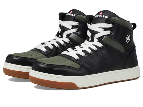 Airwalk Arena Mid Top Composite Toe Men’s Industrial Work Shoes, Black/Olive, Size 9, Medium, Comfortable & Light Work Shoes for Men, Electric Hazard, Slip Resistant