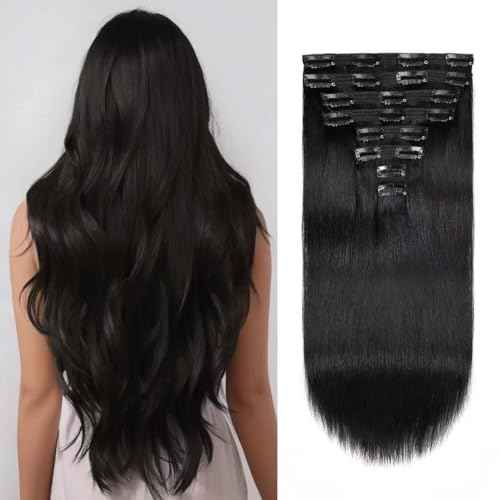 Jiameisi Clip in Hair Extensions Real Human Hair, 18inch Remy Human Hair Extensions Double Weft 120g 8pcs, Natural Straight Clip ins for Women, Ideal for Daily, Party, Wedding Looks #1 Jet Black