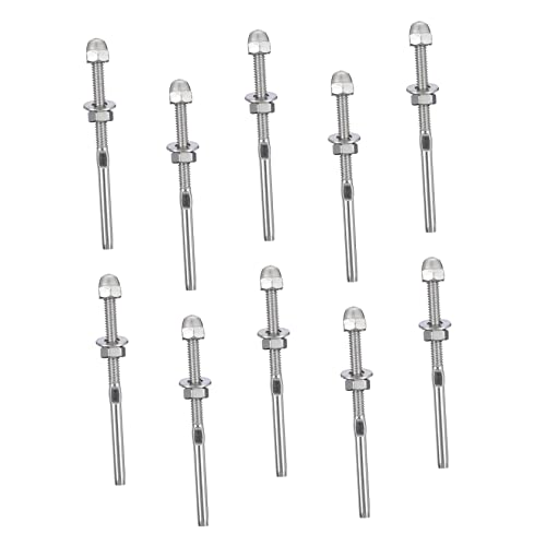 LIFKOME 10 Piezas Terminales De Alambre Terminación Tensión Tensor Cable Aparejo Carril Estirador Barandilla Roscado Acero Inoxidable Silver