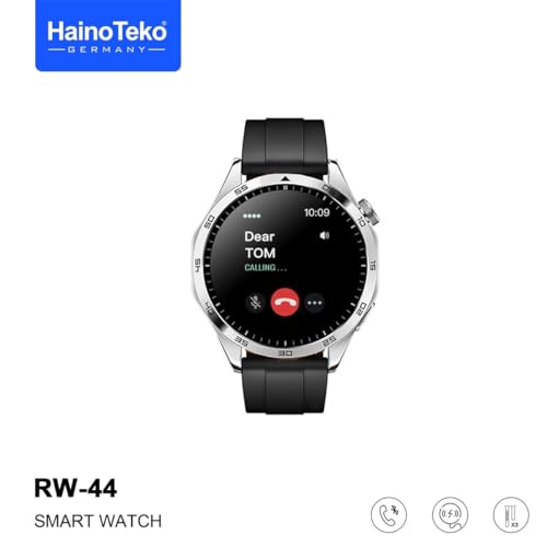 Image of HainoTeko Germany Haino Teko RW44 Round Screen AMOLED Display Smart Watch With 3 Pair Straps and Wireless Charger For Gents and Boys Silver