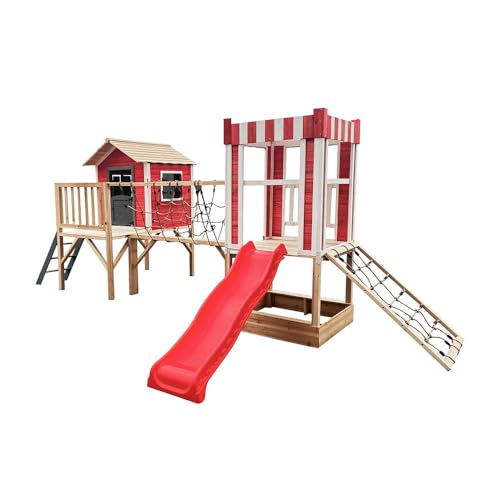 HOME DELUXE - Spielpark WUNDERLAND - Kiefernholz, 555 x 340 x 215 cm, zum Klettern, Rutschen, Buddeln I Kinderpark Outdoor Spielplatz Klettergerüst