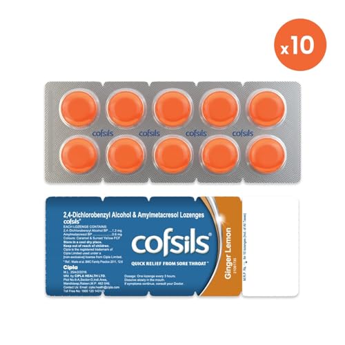 Image of Cipla Cofsils Lozenges (100 Lozenges) | Ginger Lemon Flavour | Quick Relief from Sore Throat, Itchy Throat and Scratchy Throat (10 x 10 Strips)