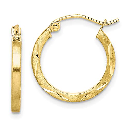 10k Yellow Gold Hoop Earrings for Women with Satin and