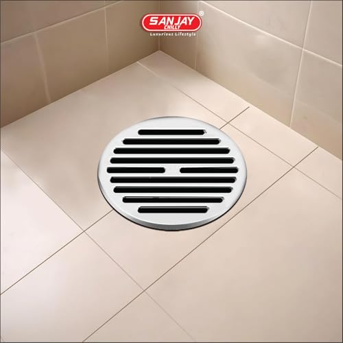 Image of Shower Drain Cover Bathroom Gratings Floor Drain Cover 5 Inch | Golden Classic Round Commercial Water Drainer Jali 304 Grade Stainless Steel Floor Drainer for Bathroom