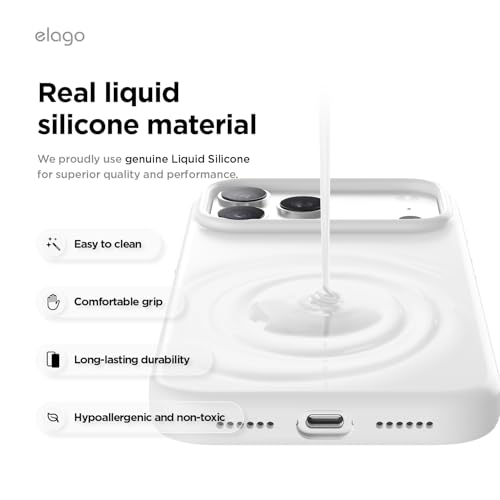 Image of elago for iPhone 17 Pro Max Case, Premium Magnetic Silicone Case, Compatible with MagSafe, Liquid Silicone Material, Protective Cover, Shockproof, Slim Phone, 6.9 inch (White)