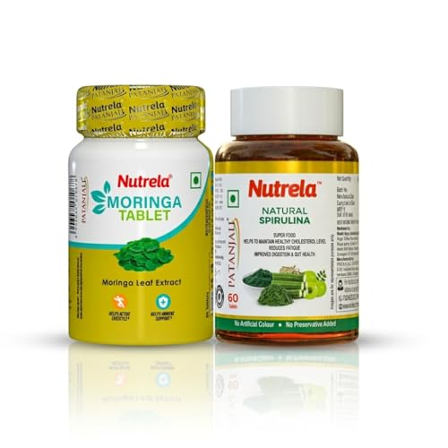 Image of Patanjali Nutrela Moringa Tablet & Natural Spirulina Combo - Organic Superfood Supplement for Immune Support, Energy & Healthy Cholesterol Levels - 60 Tablets Each - 100% Vegetarian