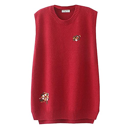 VBHJK Gilet sans Manches Femme,Grande Taille Femmes Couleur Unie Col Rond Câble Gilets Gilet Tricoté Fleurs Brodées À La Main en Vrac Débardeur Décontracté Pull Vintage Pull sans Manches Uniforme S Cover