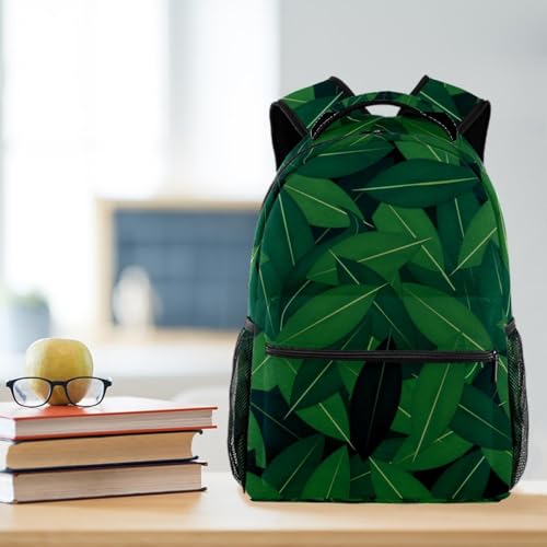 Sac à dos scolaire collège feuilles vertes grand cartable école voyage 40cm - 5