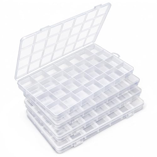 Image of IOOLEEM 28 Grids Plastic Bead Organizer Box, Organizer Container Storage Box, Dividers for Bead Arts and Crafts.(4 Pack)