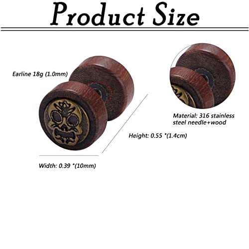 Cupimatch 3 Pairs Wood Tree of Life Celtic Knot Lion Head Studs Earrings, 10mm Gauges Cheater Fake Illusion Screw Ear Piercing Plugs Tunnel Earrings3