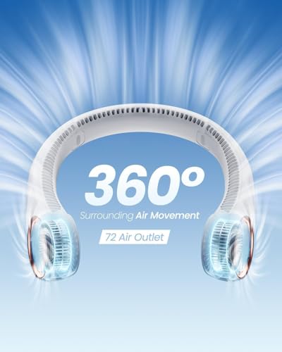 Image of Portable Fan - 3 Speed Rechargeable Bladeless, Adjustable Personal Black Neck Fan For Women & Men Modern Design, Great Cooling Fan For Travel, Outdoors & Sports-Green