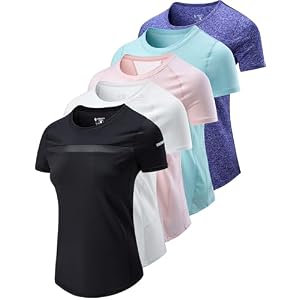 5 Pack Women’s Workout Tops Dry Fit T Shirts – Athletic Short Sleeve Gym Shirts for Women, Running Yoga Active Tees