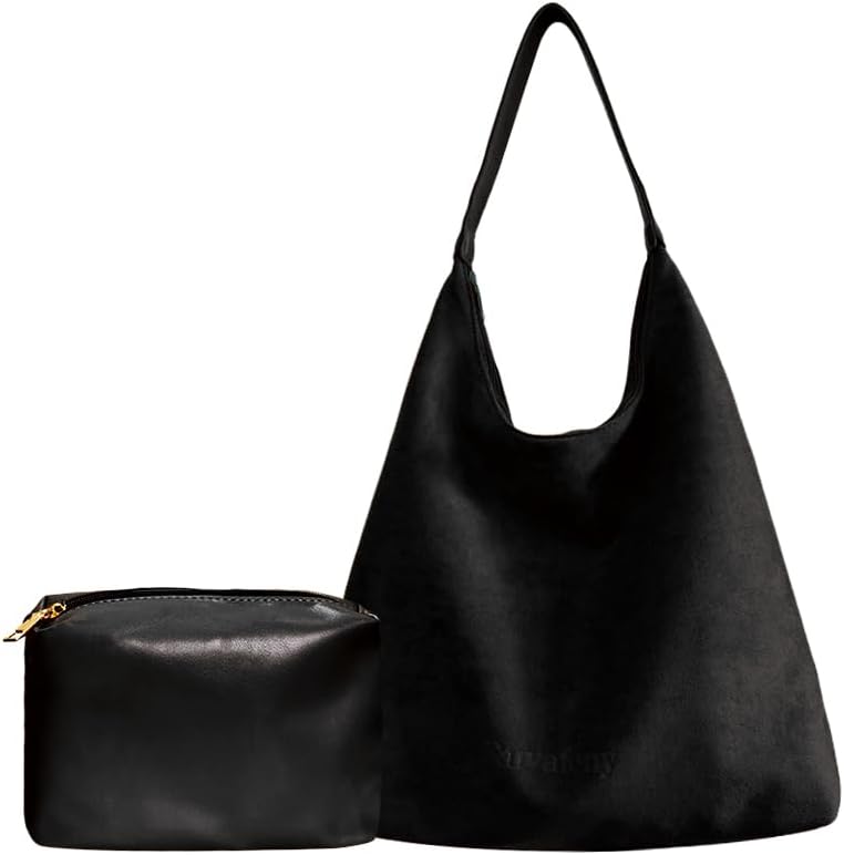 Suede Shoulder Bag for Women Suede Tote Purse Slouchy Suede Hobo Bags Suede Handbags Purses Set for Work Travel