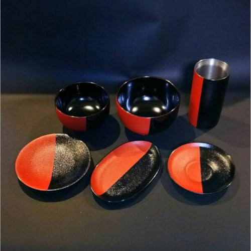 越前漆器 赤黒 乾漆 器 六点セット 椀小 約直径11.2×高さ7p 椀大 約直径13×高さ8p タンブラー 約直径6.9×高さ13.2p 茶托 約直径12.8×高さ2p 銘々皿 約直径14.8×高さ2.1p 小判皿 約17.2×11.2×高さ1.8p