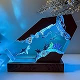 Shark Ocean Resin Lamp, Handmade Resin Night Light for Home Office Decor, Multi-Color LED Light with USB Port, Shark Gifts for Birthday Holiday, Valentine's Day Gifts for Men Him Kids (6'x4')