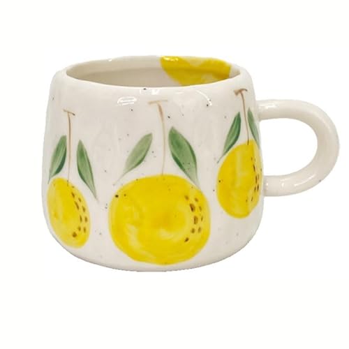 UPSYTIO Coffee Mug 12oz Summer Cute Ceramic Cup with Handpainted Fruit Pattern, Lemon Tea Cup Gift for Coffee Lover, Birthday Gift for Latte Milk