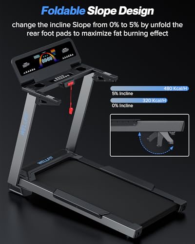 Image of WELLFIT Treadmill for Home, 2 Level Incline Heavy Duty Treadmills | 450 lbs Capacity, 4.0 HP, 10 MPH, 20 inch x 45 inch Wide Belt Treadmill with Pulse Sensor, Bluetooth Player & Large LED Display