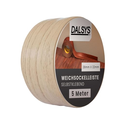 Dalsys Weichsockelleiste selbstklebend Buche 5m Klebeleiste, Abschlussleiste für Fugen in Wohnbereich, Küche, Bad, aus PVC Kunststoff