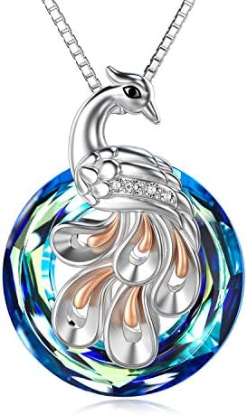 AOBOCO Phoenix Pendant Necklace for Women, 925 Sterling Silver with Blue Crystal Jewellery Gifts