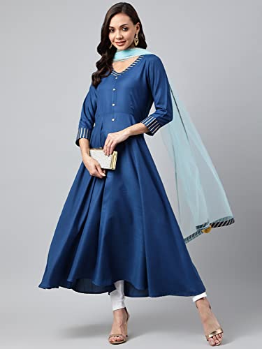 Image of ANNI DESIGNER Women's Cotton Blend Kurta with Dupatta
