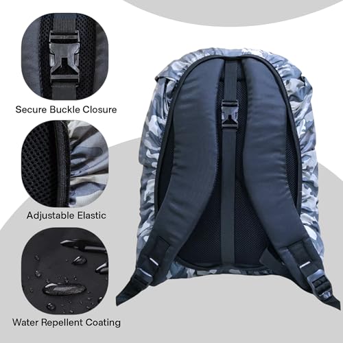 Image of Alienoid Waterproof Bag Rain Cover | Rain, Dust & Scratch Protection | Elastic Fit Luggage Cover | Ideal for Backpack, Trekking, Travel, School, Office (20-30L) (Camouflage Grey)