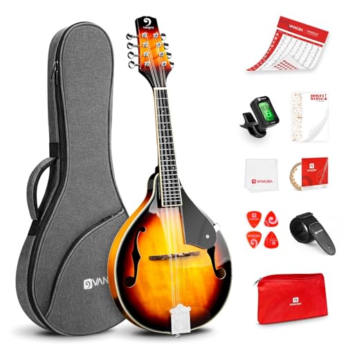 Vangoa Mandolin Musical Instrument A Style, Acoustic Mandolin Instrument Kit Italian 8 String for Professional Beginners Adults Teens Youth Kids, Sunburst, Glossy
