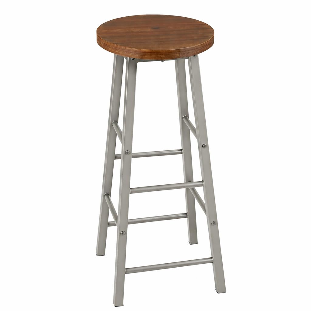 OGFC 58359 Grey Breakfast/Kitchen Counter Bar Stools 1 PCS MDF Seat Seat Bar Chairs Metal Legs Barstools Dark Wooden High Stools - Grey-image-36