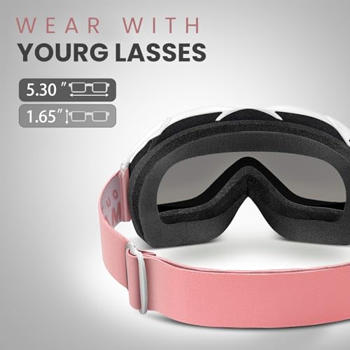 Image of OutdoorMaster OTG Ski Goggles - Over Glasses Ski /Snowboard Goggles for Men, Women & Youth - 100% UV Protection (White Frame + VLT 10.2% Grey Lens)