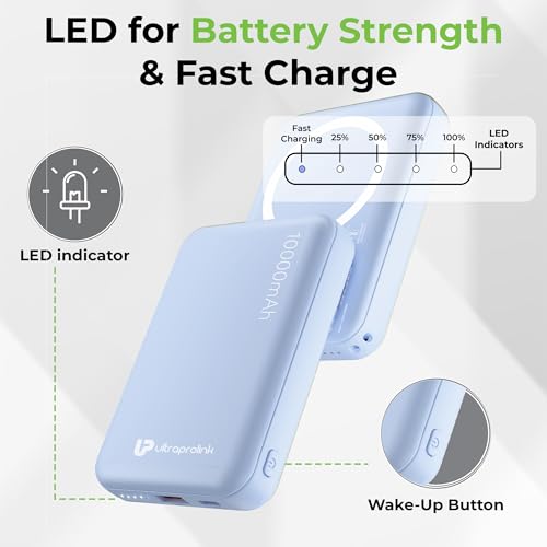 Image of UltraProlink |10000 mAh | Magnetic Mag-Safe Power Bank|Juice-Up Mag 6 |22.5W Type C Port with PD-PPS Support | Mag-Safe Charging for iPhone Series 17,16,15,14,13 | Made in India | Blue | UM1120