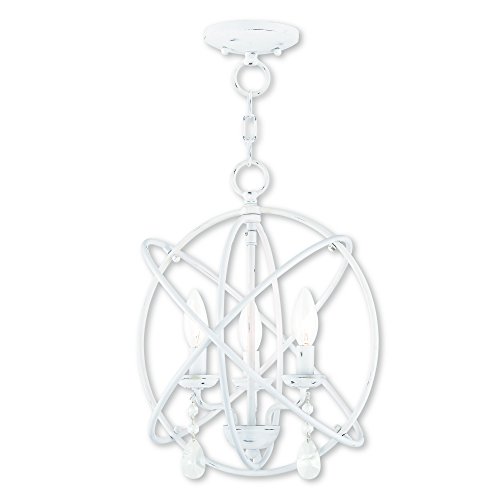 Promo Discount Up To 70% Off Livex Lighting 40904-60 Transitional Three Light Mini Chandelier/Ceiling Mount from Aria Collection Finish, Antique White