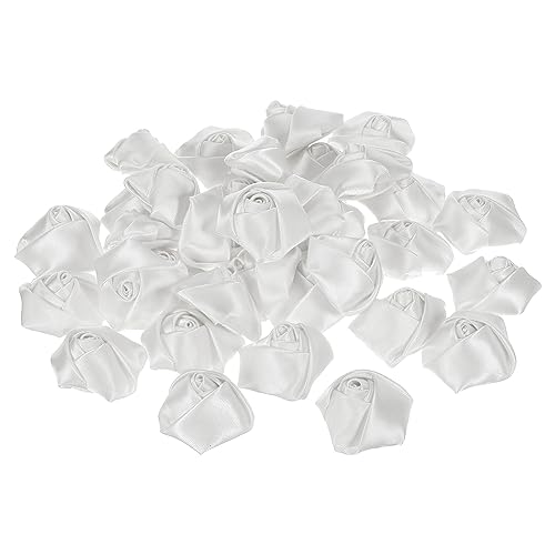 PATIKIL 1.6" Satin Ribbon Roses, 50 Pack Artificial Flowers Roses Heads Handmade Fake Flowers Fabric Flowers for Crafts Wedding Bouquet, White