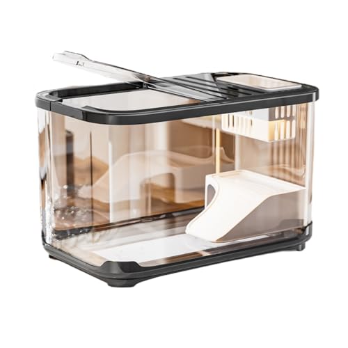 Negosu折りたたみ式開閉便利な水交換給餌口透明水槽本体小型魚類観賞生態携帯通気孔多面観賞静音ペット飼育生態再現耐久性外観シンプルで室内装飾、玄関 (A,ブラックB2)