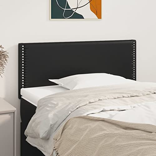 Runheo Cabecero de cama de piel sintética de color negro, 80 x 5 x 78/88 cm, altura ajustable, cabecero de cama tapizado con remaches, patas de madera resistentes, para dormitorio, material duradero