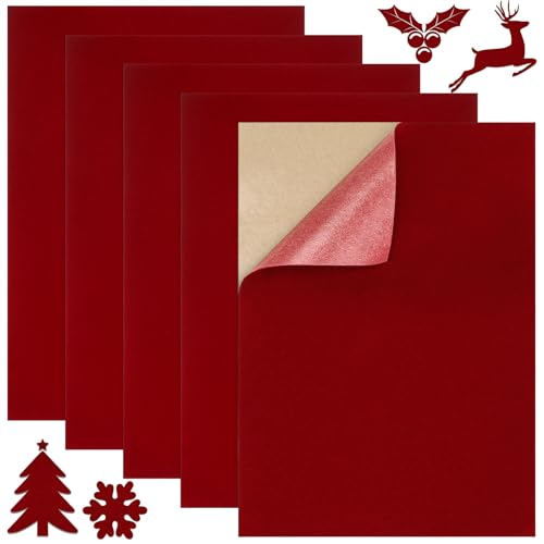 Wzone 5 Pieces Self Adhesive Velvet, 11.81×8.26in VelvetFabric, Red Velvet Self Adhesive Fabric for Jewelry Box, Drawer and DIY Crafts (30×21cm)