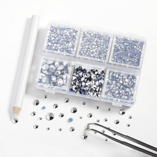 Image of BEADSLAND Hotfix Rhinestones, 4000 PCS Silver Rhinestones for Clothes Crafts Mixed 6 Sizes with Wax Pencil and Tweezers Kit, SS6-SS30, Silver Hematite