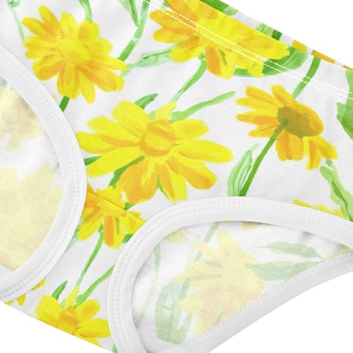 Cotton Girls Underwear Toddlers Yellow Daisies Green Leaves Little Girl Panties Artistic Briefs Undies Kids 2t4