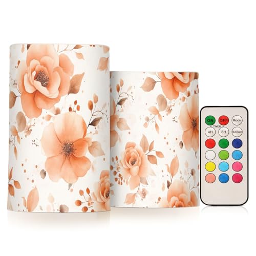 famyily Beauty - Juego de 2 velas parpadeantes florales sin llama con cambio de color para Navidad, 4 pulgadas y 5 pulgadas
