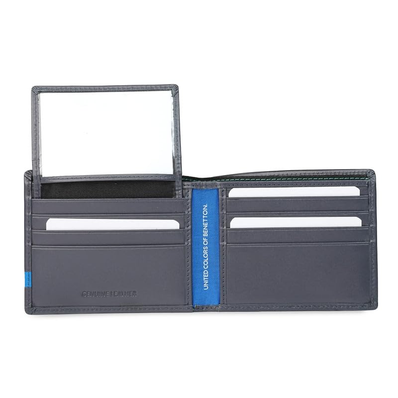 Image of United Colors of Benetton Men's Leather Passcase Wallet Zhodzina - Navy | Bifold with 12 Card Slots, Id Window & 2 Bill CompartMen'sts | Stylish Purse for Men's