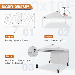Eagle peak pop up canopy tent with 1 sidewall easy setup event tent outdoor sun shade wheeled carry bag and canopy weights canopy tent 10×10 white  urban country home decor