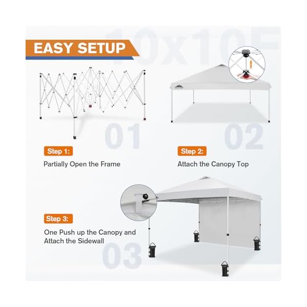 Eagle peak pop up canopy tent with 1 sidewall easy setup event tent outdoor sun shade wheeled carry bag and canopy weights canopy tent 10×10 white  urban country home decor