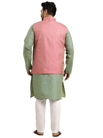 Image of SOJANYA (Since 1958, Men's Silk Blend Grey Kurta Pyjama & Silk Blend Jacket Combo