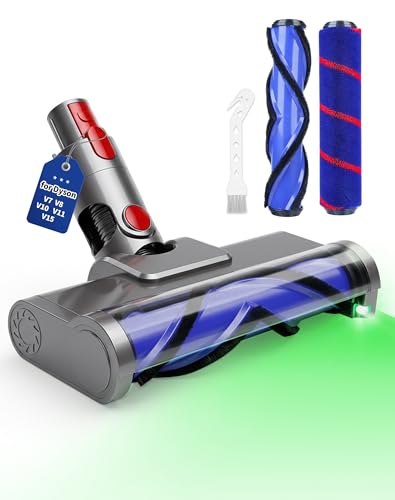 Dual Roller Brush Head for Dyson V7 V8 V10 V11 V15 Quick-Release Vacuum Head with LED Light Replacement Motorhead Cleaner for Hardwood Floor & Short-Pile Carpet