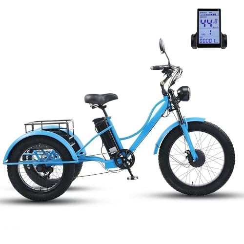 WuXQuuzlh Triciclo Eléctrico para Adultos 24 Pulgadas, Equipado con Un NeumáTico Trasero De Nieve De 20 Pulgadas, Pantalla LCD Digital, Capacidad de Carga máxima 200kg para Ideal para Uso Familiar A